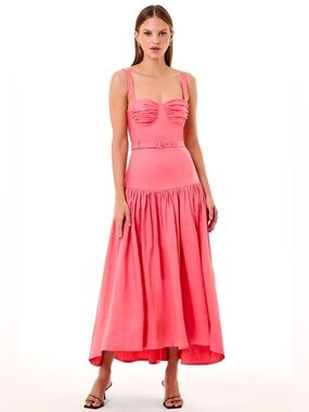NWT Nicholas the Label Drenica Linen Bustier Midi Dress Papaya Pink 10 $495